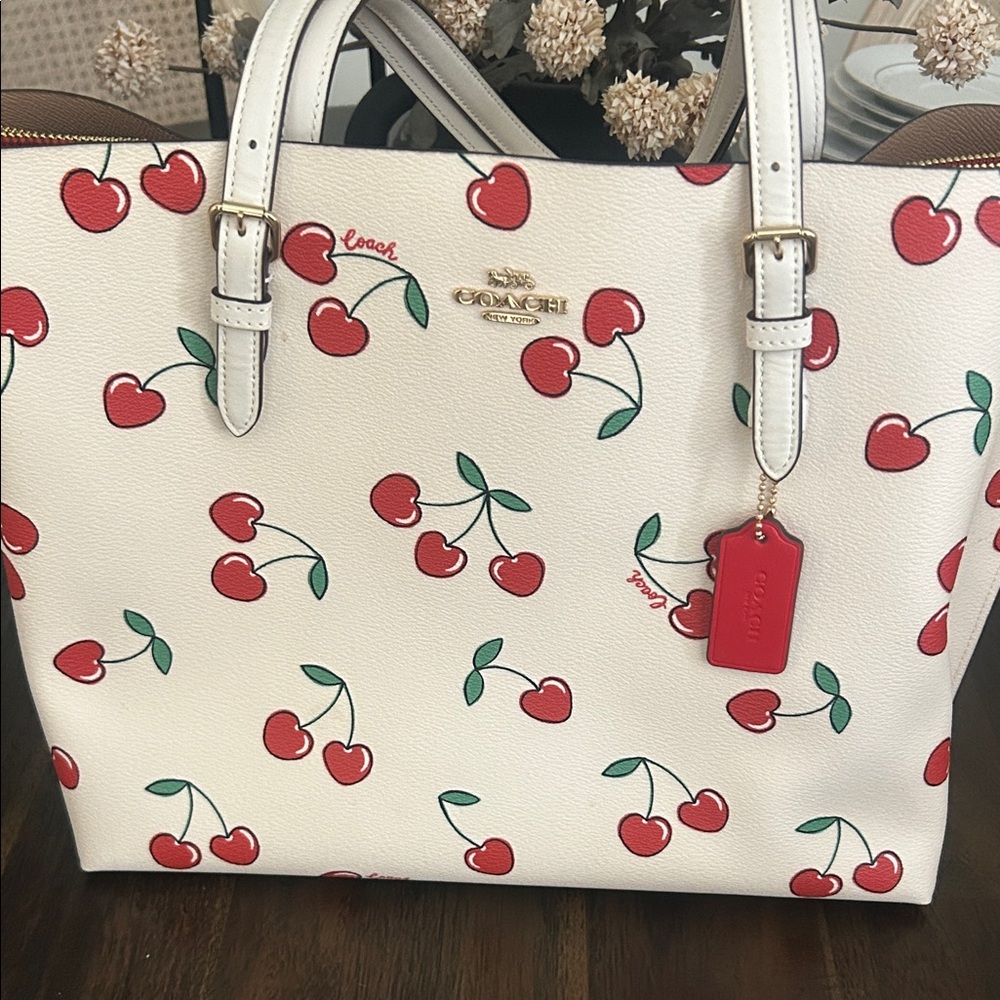 Coach White Tote with Cherry Design